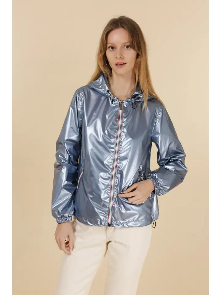 Veste coupe-vent imperméable réversible mi-longue à capuche