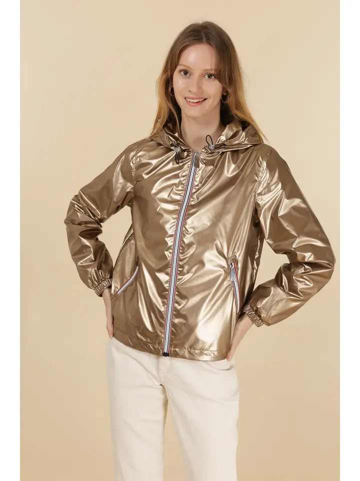 Veste coupe-vent imperméable réversible mi-longue à capuche