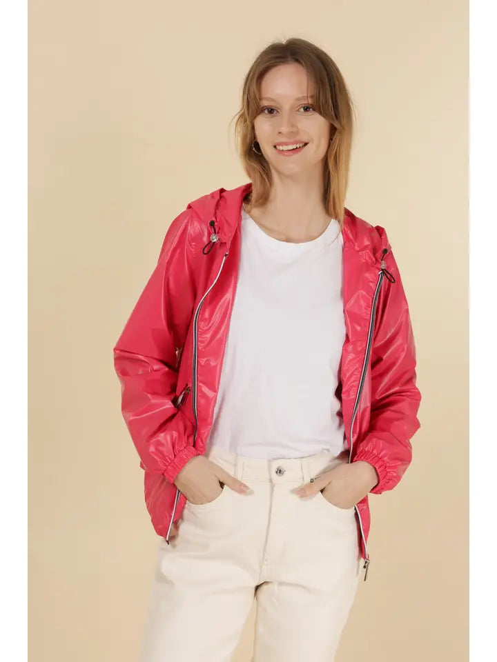 Veste coupe-vent imperméable réversible mi-longue à capuche