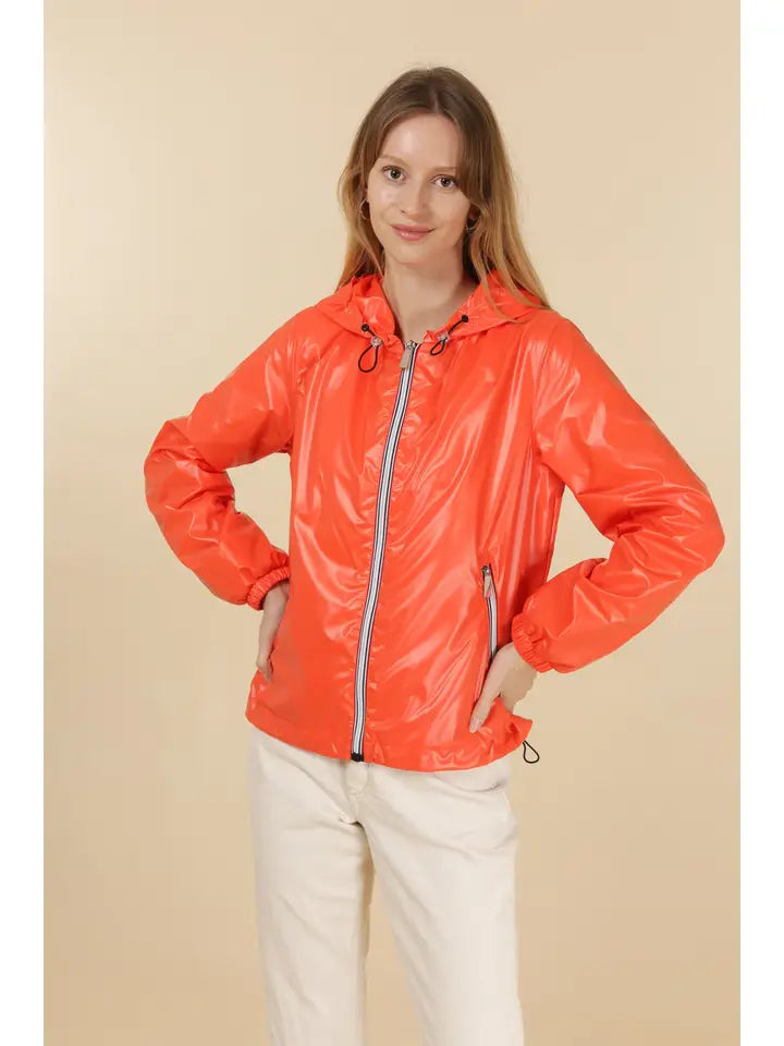 Veste coupe-vent imperméable réversible mi-longue à capuche