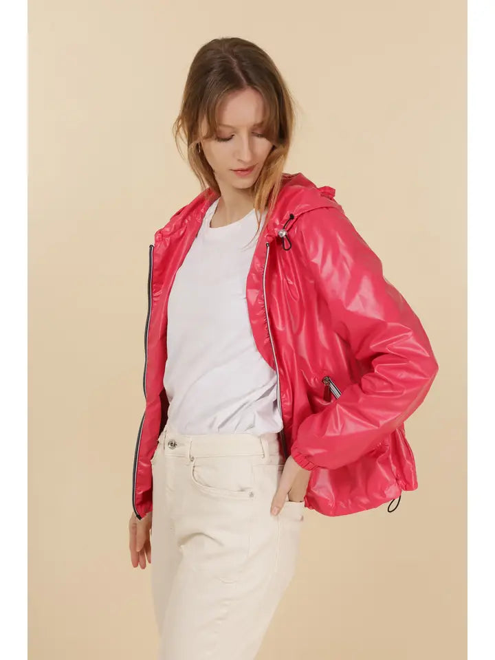 Veste coupe-vent imperméable réversible mi-longue à capuche