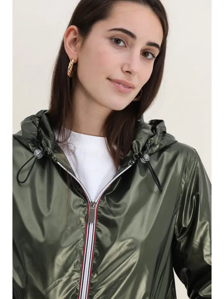 Veste coupe-vent imperméable réversible mi-longue à capuche